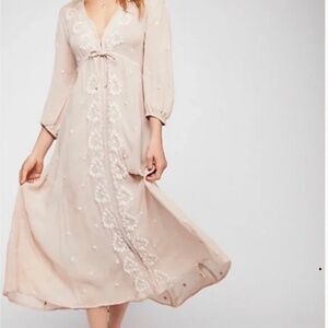 Free People Boho Blush Embroidered Dress